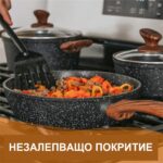 Съдове за готвене - KA-CS01-001-BLACK - Комплект, незалепващо покритие от гранит, тенджери и тигани, подходящи за съдомиялна машина, черен, 12 части - Image 3
