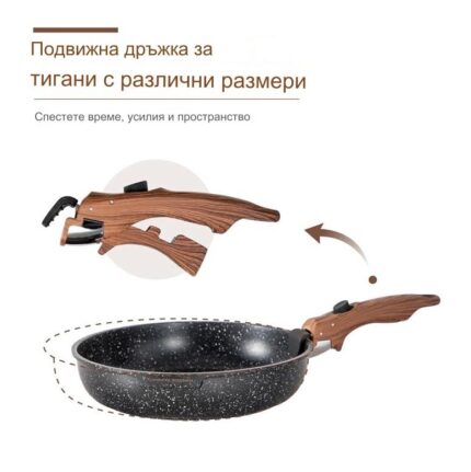 Съдове за готвене - KA-CS01-016-BLACK - Комплект, незалепващо покритие от гранит, тенджери и тигани, подходящи за съдомиялна машина