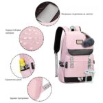 Розова ученическа раница за момичета с пискюл и USB - Asge/Bapai