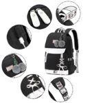 Черна ученическа раница за момичета с пискюл и USB - Asge/Bapai - Image 2