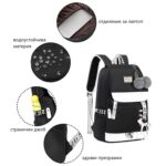 Черна ученическа раница за момичета с пискюл и USB - Asge/Bapai - Image 5