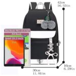 Черна ученическа раница за момичета с пискюл и USB - Asge/Bapai - Image 6