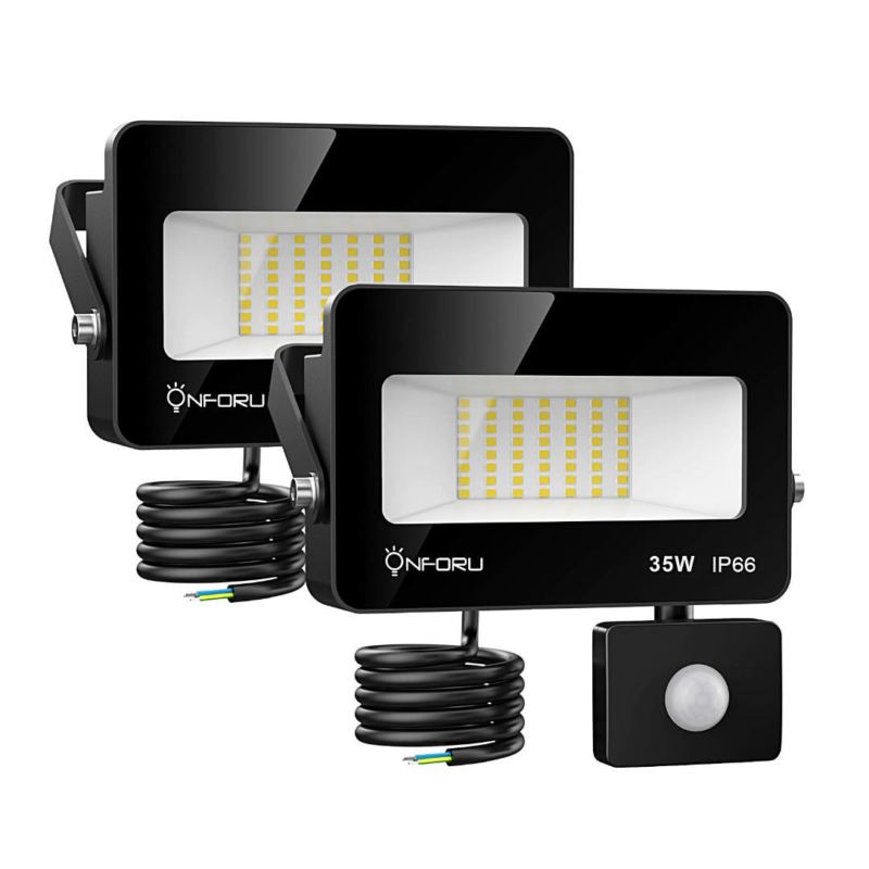 Комплект 2 броя водоустойчив LED прожектор със сензор за движение 35W - ONFORU,, Черен