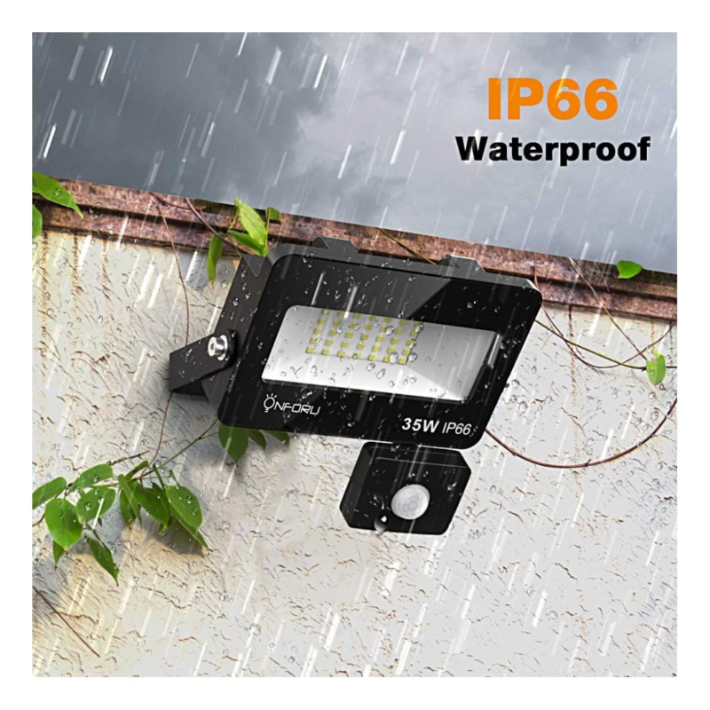 Комплект 2 броя водоустойчив LED прожектор със сензор за движение  35W - ONFORU, Черен