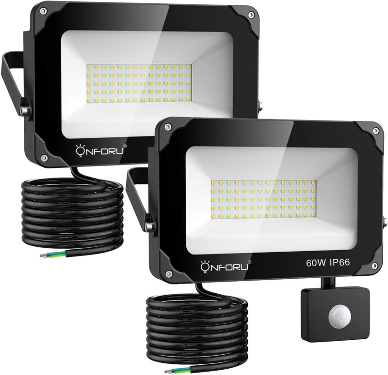 Водоустойчив LED Прожектор 60 W със сензор за движение - ONFORU - 2бр., Черен