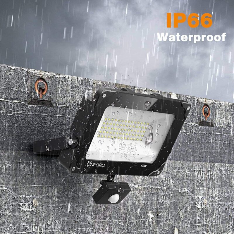 Водоустойчив LED Прожектор 60 W със сензор за движение - ONFORU - 2бр., Черен