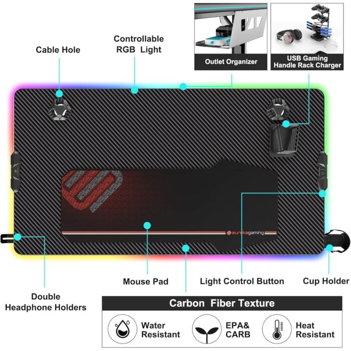 Геймърско бюро с LED осветление - ERK-GIP-44B - Image 4