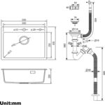 Квадратна кухненска мивка - Auralum 55 x 45 см - 913258-06-JNC0601